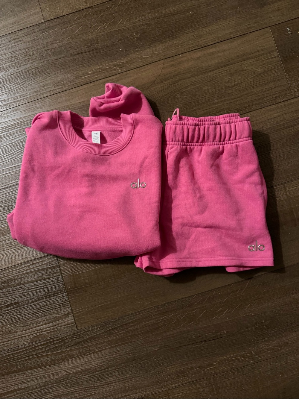 ALO Yoga Pink Sweatshirt and Shorts Set